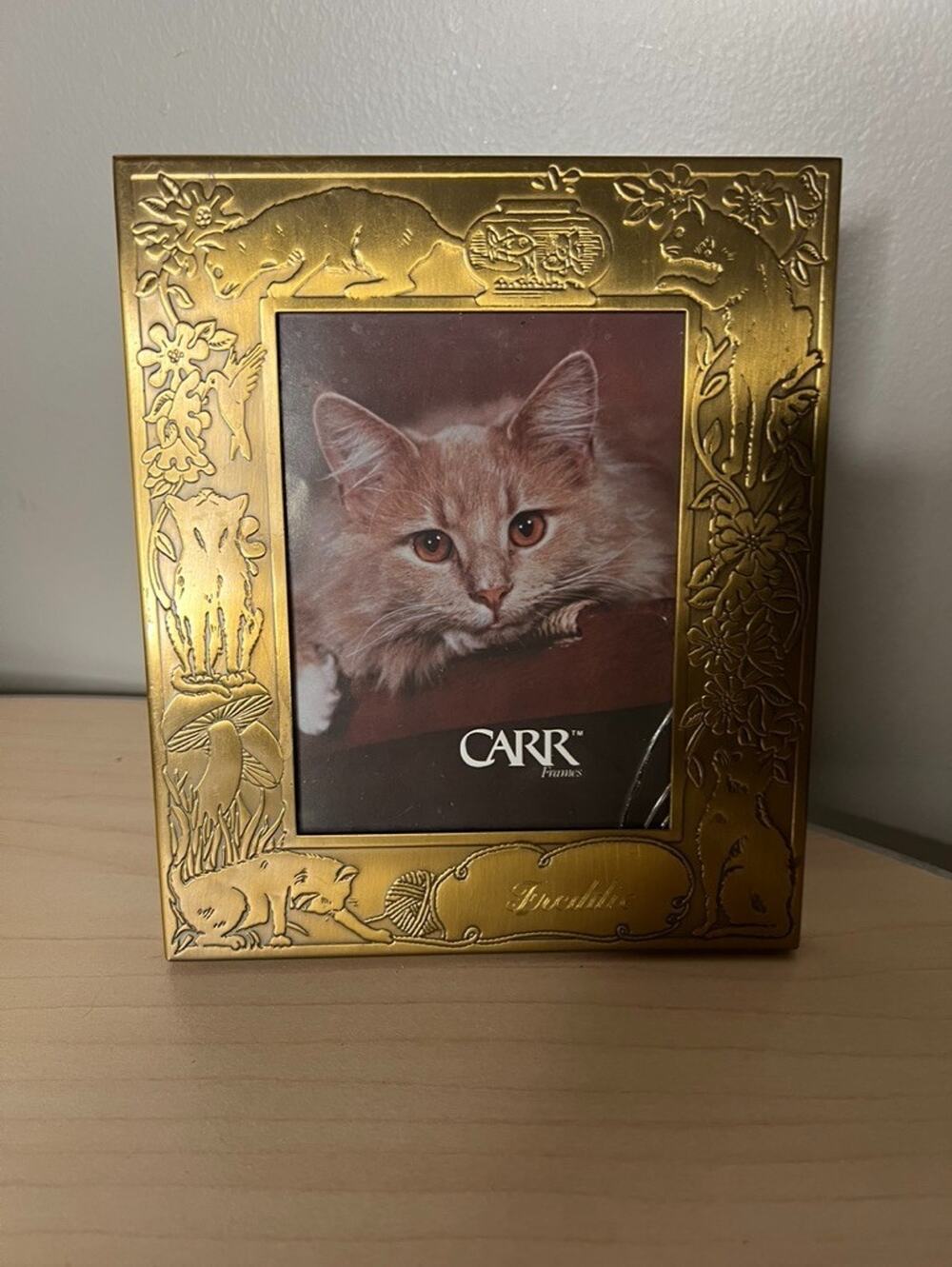 MW Carr & Co Picture Frame Cat Kitten Brass Art Nouveau 3x4” Vintage FREDDIE